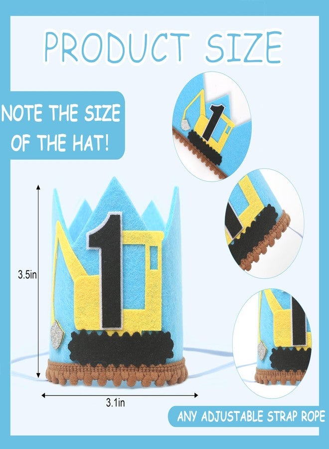 HGFC 1st Birthday Crown For Boys - Excavator Birthday Party Supplies，1st Birthday Photo Shoot Props，Babys' Party Headwear For 1st Birthday，First Birthday Cake Smash Decor - Image 2